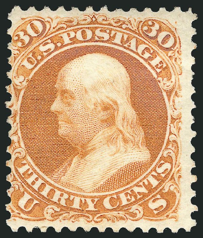 US Stamps Price Scott 110 - 30c 1875 Franklin Without Grill. Robert Siegel Auction Galleries, Mar 2014, Sale 1067, Lot 1097