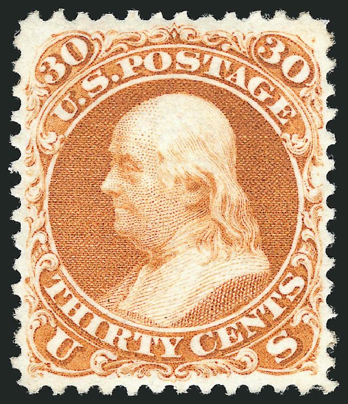Price of US Stamp Scott Cat. #110 - 1875 30c Franklin Without Grill. Robert Siegel Auction Galleries, Sep 2014, Sale 1078, Lot 217