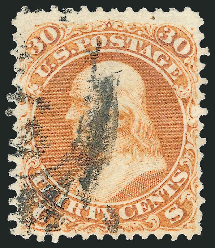 Value of US Stamps Scott Catalog 110 - 1875 30c Franklin Without Grill. Robert Siegel Auction Galleries, Jun 2012, Sale 1024, Lot 178