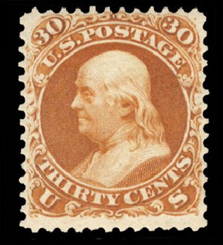 US Stamps Value Scott Catalogue 110 - 30c 1875 Franklin Without Grill. Cherrystone Auctions, Mar 2010, Sale 201003, Lot 80
