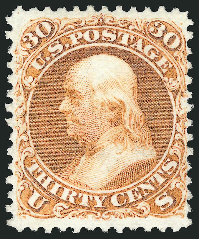 Prices of US Stamps Scott Catalog #110: 30c 1875 Franklin Without Grill. Robert Siegel Auction Galleries, Oct 2011, Sale 1014, Lot 1280