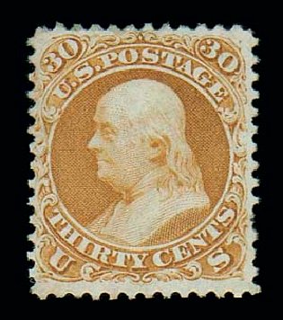 US Stamp Prices Scott Catalog 110: 30c 1875 Franklin Without Grill. Matthew Bennett International, Dec 2007, Sale 325, Lot 1571