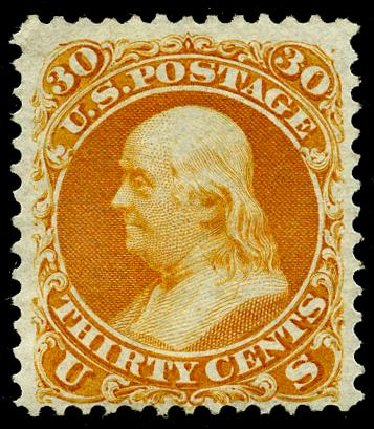 US Stamp Prices Scott Catalog # 110 - 1875 30c Franklin Without Grill. Matthew Bennett International, May 2008, Sale 327, Lot 111