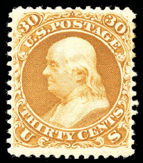 Costs of US Stamps Scott Catalogue #110: 30c 1875 Franklin Without Grill. Matthew Bennett International, Sep 2010, Sale 331, Lot 461