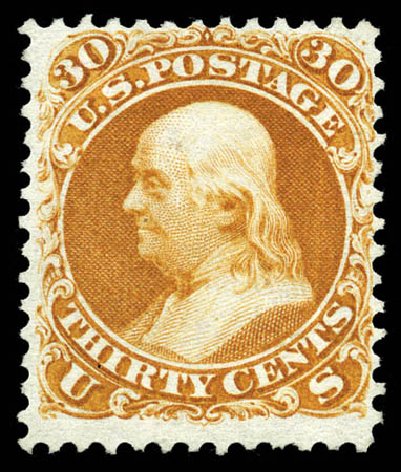 Price of US Stamp Scott Catalogue #110: 1875 30c Franklin Without Grill. Matthew Bennett International, Mar 2012, Sale 344, Lot 4311
