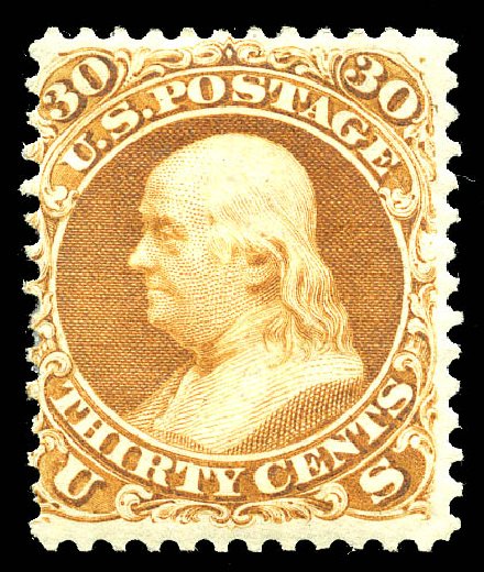 Cost of US Stamps Scott Catalogue 110 - 30c 1875 Franklin Without Grill. Matthew Bennett International, May 2014, Sale 350, Lot 194