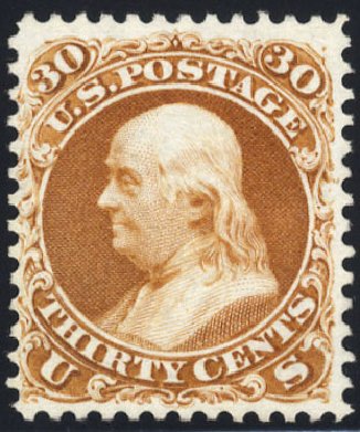 Price of US Stamps Scott Catalogue 110 - 30c 1875 Franklin Without Grill. Cherrystone Auctions, May 2008, Sale 200805, Lot 145