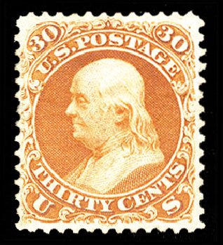 Prices of US Stamp Scott Catalogue # 110: 1875 30c Franklin Without Grill. Cherrystone Auctions, Jan 2010, Sale 201001, Lot 85