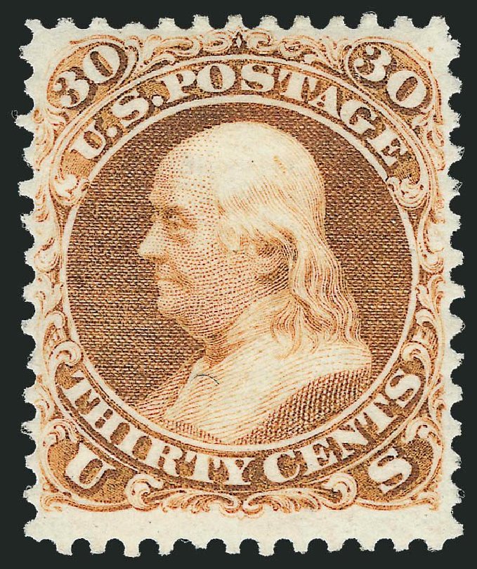 Costs of US Stamp Scott Cat. #110 - 30c 1875 Franklin Without Grill. Robert Siegel Auction Galleries, Nov 2013, Sale 1057, Lot 675