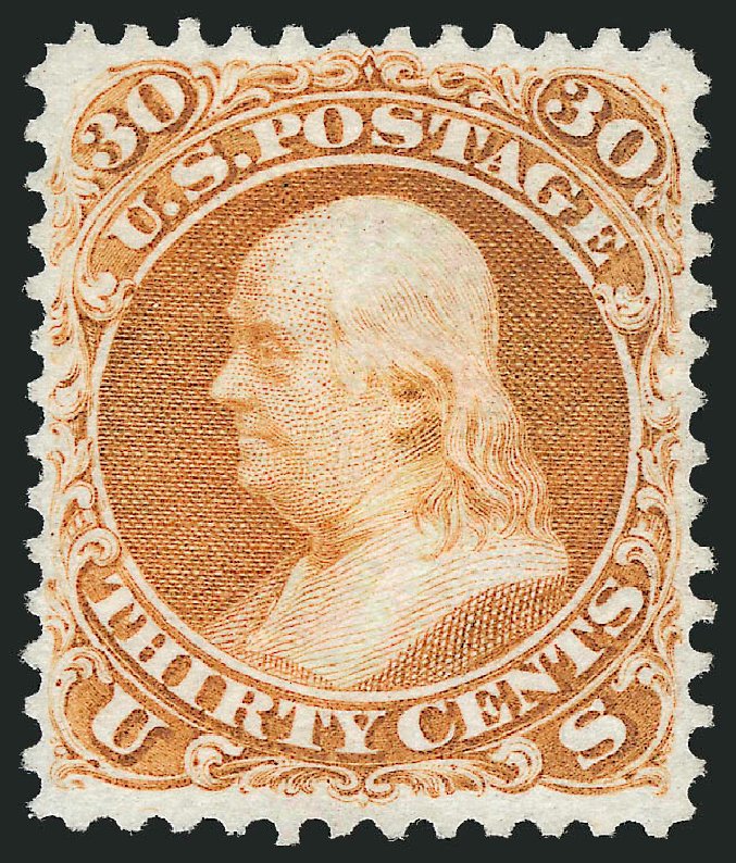 Value of US Stamps Scott Cat. 110 - 30c 1875 Franklin Without Grill. Robert Siegel Auction Galleries, Oct 2010, Sale 997, Lot 5435