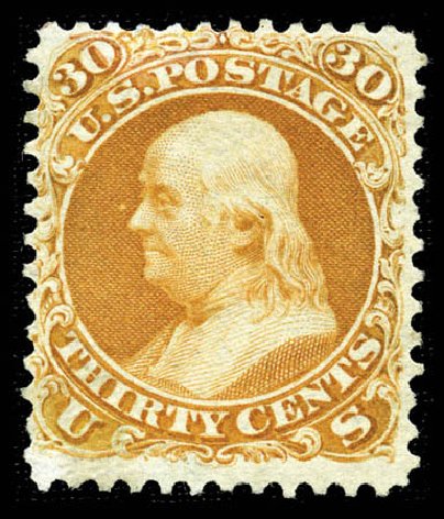 Value of US Stamp Scott Catalogue # 110: 30c 1875 Franklin Without Grill. Matthew Bennett International, Feb 2012, Sale 340, Lot 212