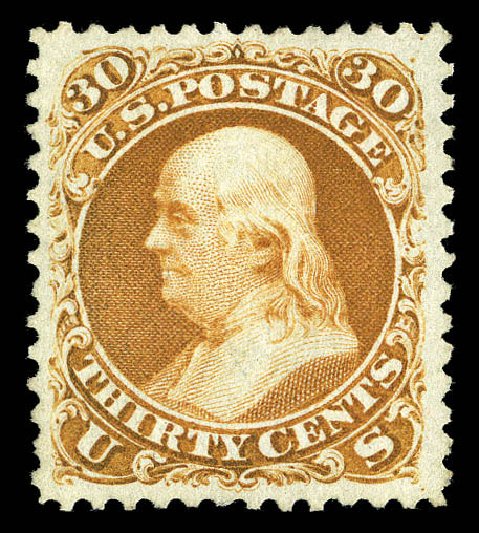 US Stamps Prices Scott # 110 - 30c 1875 Franklin Without Grill. Matthew Bennett International, Sep 2012, Sale 345, Lot 143