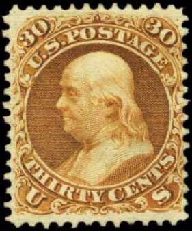 Costs of US Stamps Scott # 110: 30c 1875 Franklin Without Grill. Harmer-Schau Auction Galleries, Feb 2012, Sale 92, Lot 913