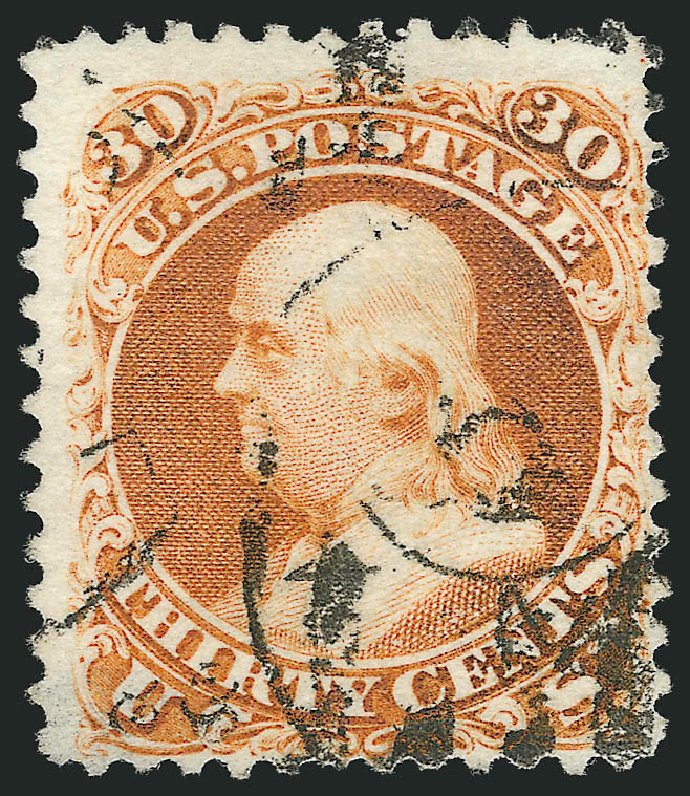 Values of US Stamps Scott Cat. #110 - 30c 1875 Franklin Without Grill. Robert Siegel Auction Galleries, Mar 2012, Sale 1019, Lot 426