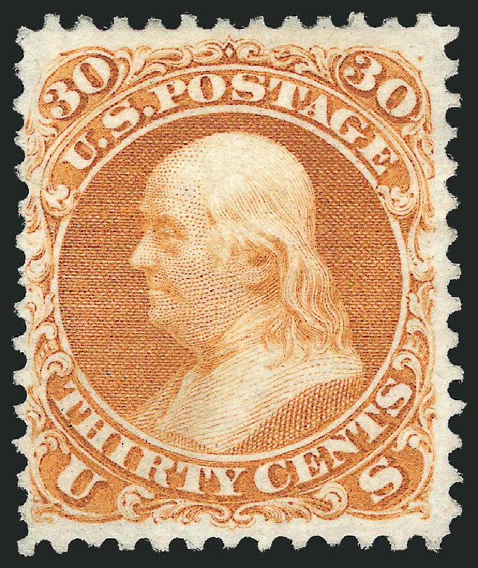 Value of US Stamps Scott #110: 1875 30c Franklin Without Grill. Robert Siegel Auction Galleries, Mar 2012, Sale 1021, Lot 286