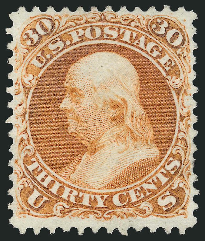 Costs of US Stamps Scott Catalogue #110: 1875 30c Franklin Without Grill. Robert Siegel Auction Galleries, Oct 2010, Sale 997, Lot 5436