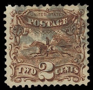 Value of US Stamp Scott Catalog 113: 1869 2c Pictorial Horse Rider. Daniel Kelleher Auctions, Jun 2012, Sale 630, Lot 1328