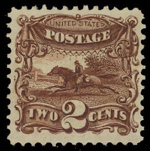 Costs of US Stamps Scott Catalogue #113 - 1869 2c Pictorial Horse Rider. Daniel Kelleher Auctions, Aug 2012, Sale 631, Lot 808