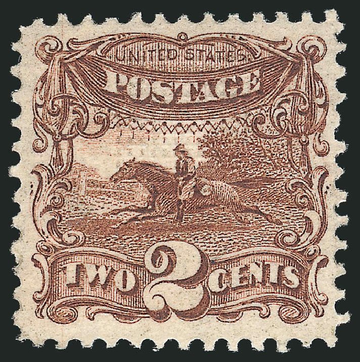 US Stamp Values Scott 113: 2c 1869 Pictorial Horse Rider. Robert Siegel Auction Galleries, Oct 2011, Sale 1014, Lot 1289