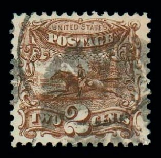 Values of US Stamp Scott Catalog #113: 1869 2c Pictorial Horse Rider. Matthew Bennett International, Dec 2007, Sale 323, Lot 260