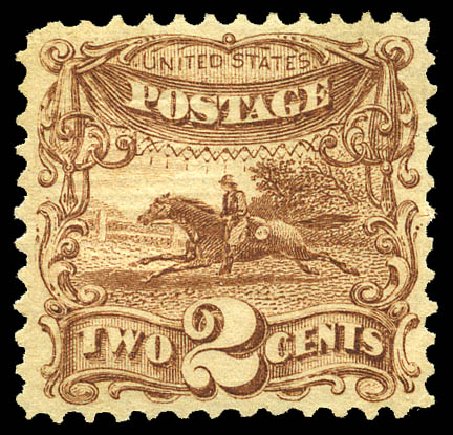 Values of US Stamps Scott Catalogue # 113: 1869 2c Pictorial Horse Rider. Matthew Bennett International, May 2014, Sale 350, Lot 200