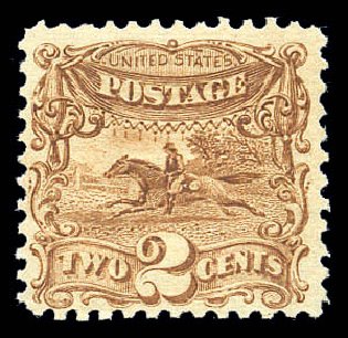 Values of US Stamps Scott 113: 1869 2c Pictorial Horse Rider. Matthew Bennett International, Sep 2010, Sale 333, Lot 3491