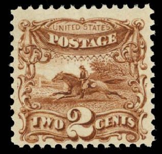 US Stamps Price Scott Cat. #113: 2c 1869 Pictorial Horse Rider. Daniel Kelleher Auctions, Sep 2014, Sale 655, Lot 251