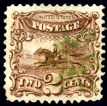 Values of US Stamp Scott Cat. # 113: 1869 2c Pictorial Horse Rider. Matthew Bennett International, Dec 2008, Sale 330, Lot 1565
