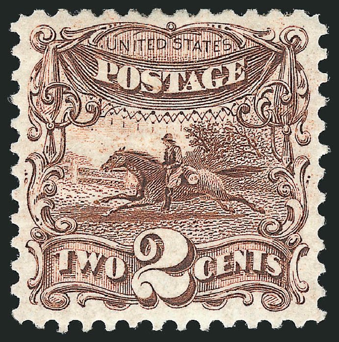 US Stamp Values Scott # 113 - 1869 2c Pictorial Horse Rider. Robert Siegel Auction Galleries, Jun 2011, Sale 1011, Lot 485