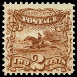 US Stamp Prices Scott Catalogue 113 - 1869 2c Pictorial Horse Rider. Daniel Kelleher Auctions, May 2014, Sale 652, Lot 232