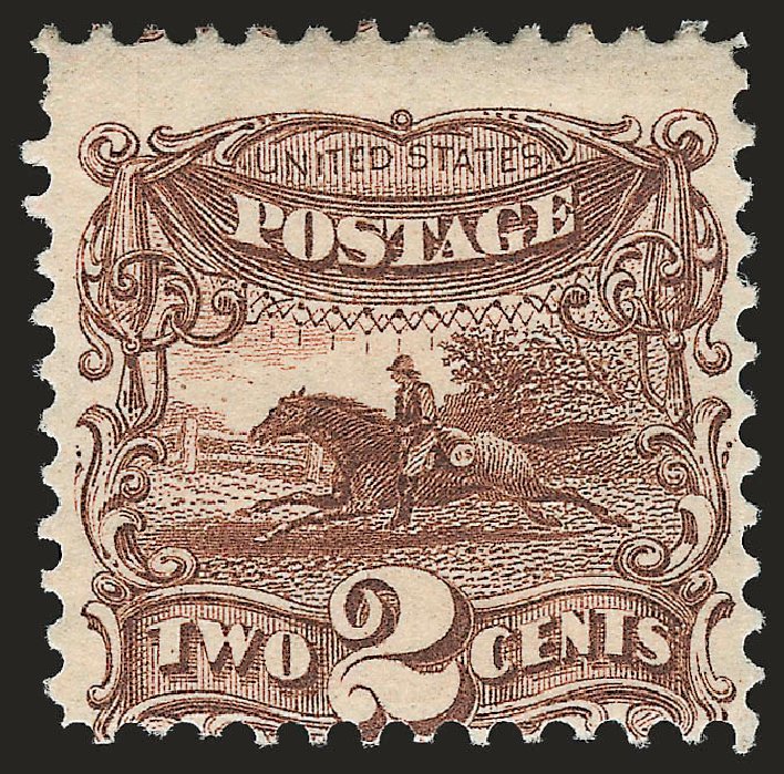 US Stamp Price Scott Catalog 113 - 1869 2c Pictorial Horse Rider. Robert Siegel Auction Galleries, Jun 2009, Sale 975, Lot 1342