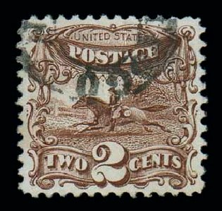 US Stamps Values Scott #113: 1869 2c Pictorial Horse Rider. Matthew Bennett International, Dec 2007, Sale 323, Lot 263