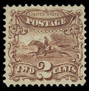 Costs of US Stamps Scott Catalogue #113: 2c 1869 Pictorial Horse Rider. Daniel Kelleher Auctions, Jun 2012, Sale 630, Lot 1323