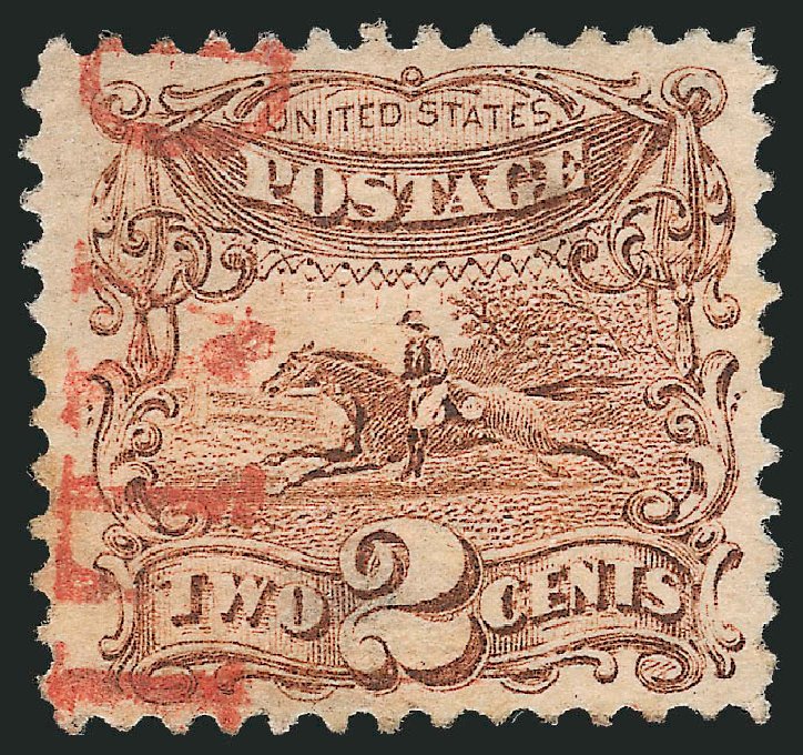 US Stamps Value Scott Catalogue # 113 - 2c 1869 Pictorial Horse Rider. Robert Siegel Auction Galleries, Mar 2011, Sale 1007, Lot 2273