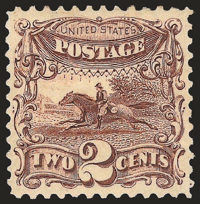 US Stamp Value Scott # 113 - 1869 2c Pictorial Horse Rider. Robert Siegel Auction Galleries, Jan 2009, Sale 968, Lot 153