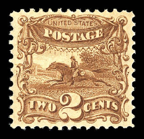Values of US Stamps Scott # 113 - 1869 2c Pictorial Horse Rider. Matthew Bennett International, Sep 2012, Sale 345, Lot 146