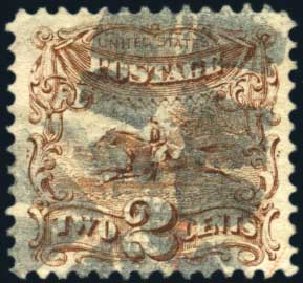 US Stamp Values Scott Catalog # 113: 1869 2c Pictorial Horse Rider. Harmer-Schau Auction Galleries, Mar 2011, Sale 89, Lot 156