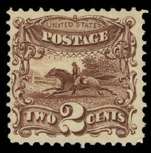 US Stamps Price Scott Cat. 113 - 1869 2c Pictorial Horse Rider. Daniel Kelleher Auctions, Jun 2012, Sale 630, Lot 1326