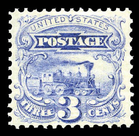 US Stamp Values Scott #114 - 3c 1869 Pictorial Locomotive. Matthew Bennett International, Mar 2011, Sale 336, Lot 1177