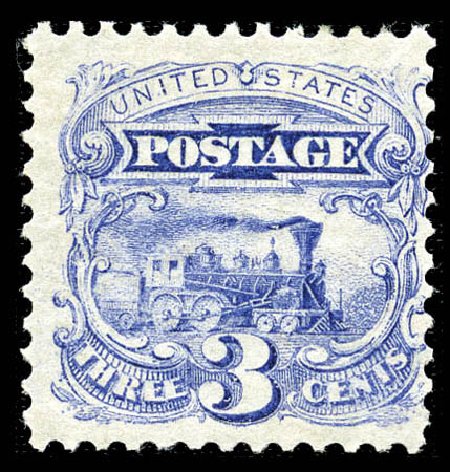 US Stamps Values Scott Catalogue # 114 - 1869 3c Pictorial Locomotive. Matthew Bennett International, Feb 2012, Sale 340, Lot 217