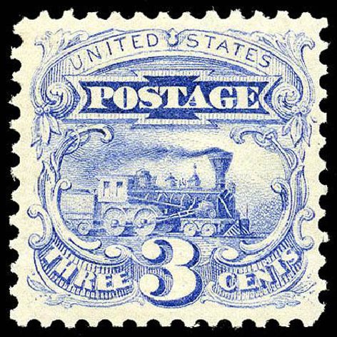 Value of US Stamps Scott Catalog # 114 - 3c 1869 Pictorial Locomotive. Matthew Bennett International, Apr 2008, Sale 326, Lot 118