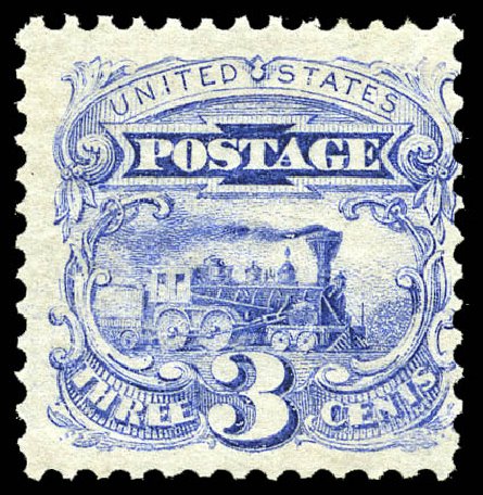Value of US Stamp Scott Catalog # 114 - 3c 1869 Pictorial Locomotive. Matthew Bennett International, May 2014, Sale 350, Lot 228