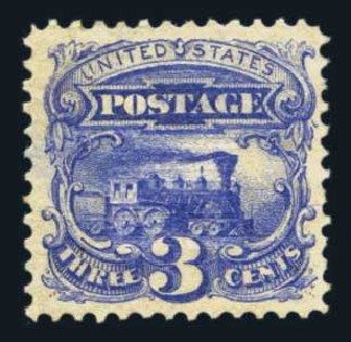 US Stamps Values Scott Catalogue 114: 1869 3c Pictorial Locomotive. Harmer-Schau Auction Galleries, Aug 2014, Sale 102, Lot 1748