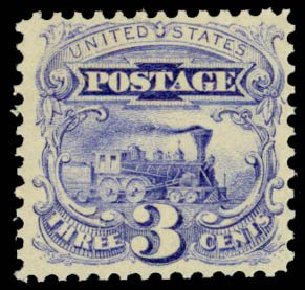 Prices of US Stamps Scott Catalogue 114: 1869 3c Pictorial Locomotive. Daniel Kelleher Auctions, Sep 2013, Sale 639, Lot 3218