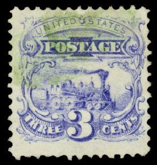 Values of US Stamps Scott #114 - 3c 1869 Pictorial Locomotive. Daniel Kelleher Auctions, Dec 2013, Sale 640, Lot 128
