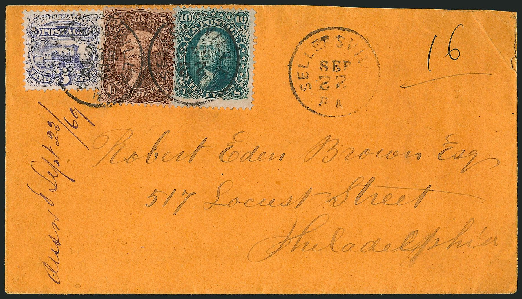 Values of US Stamps Scott 114: 1869 3c Pictorial Locomotive. Robert Siegel Auction Galleries, Mar 2011, Sale 1004, Lot 78