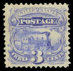 US Stamp Values Scott Cat. #114 - 3c 1869 Pictorial Locomotive. Daniel Kelleher Auctions, Oct 2014, Sale 660, Lot 2129