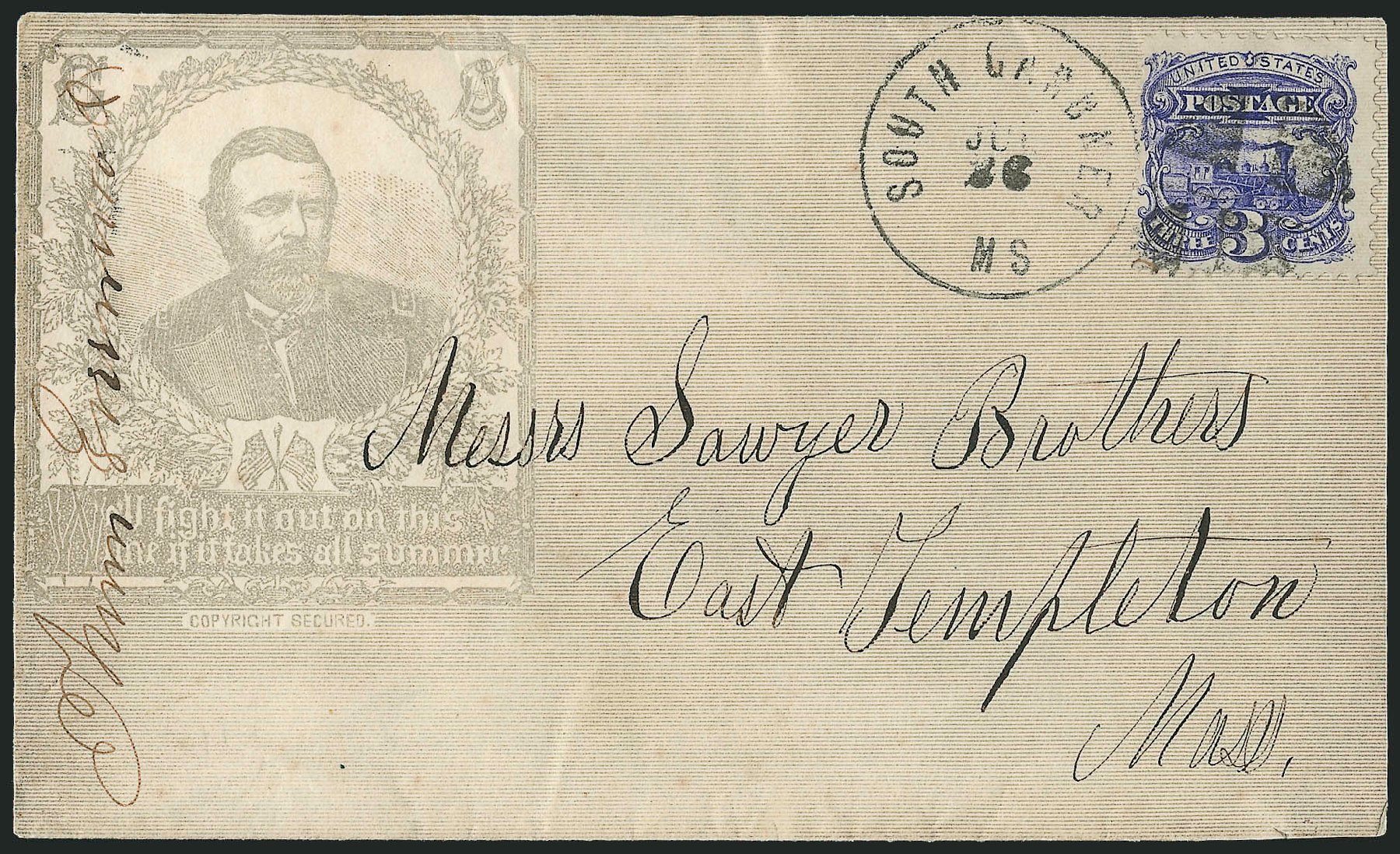 Price of US Stamps Scott Cat. #114 - 1869 3c Pictorial Locomotive. Robert Siegel Auction Galleries, Oct 2011, Sale 1013, Lot 189