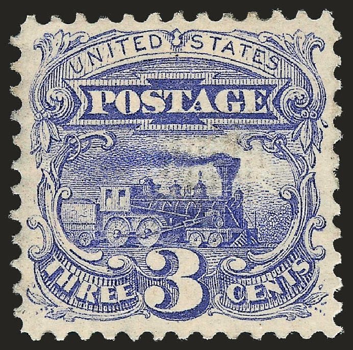 US Stamps Value Scott # 114 - 1869 3c Pictorial Locomotive. Robert Siegel Auction Galleries, Apr 2010, Sale 984, Lot 379