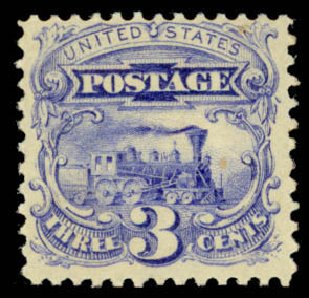 Value of US Stamps Scott Catalog #114: 1869 3c Pictorial Locomotive. Daniel Kelleher Auctions, Mar 2013, Sale 635, Lot 290